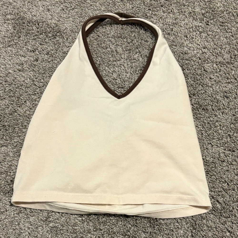 Brandy Melville Cream Top with Brown Edging
